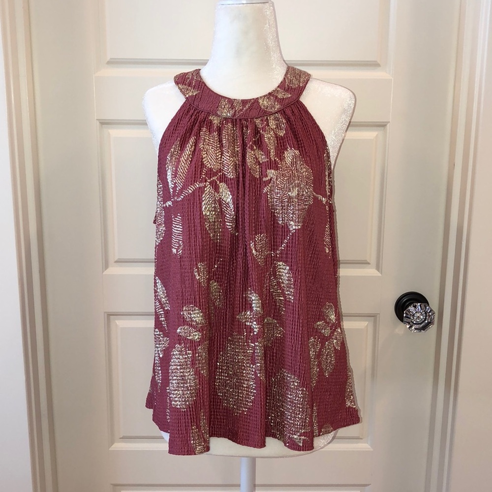 ANTHROPOLOGIE Feather Bone Rose Sleeveless Top
